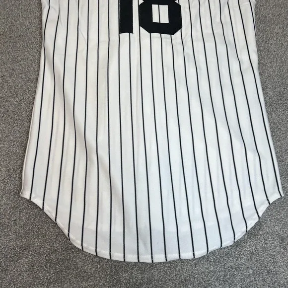 Sox Jersey Mens Medium White Black Baseball Pinstripe Button Front 18 Sleeveless - Picture 9 of 13